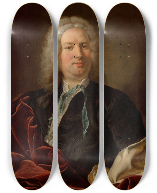 Triptych art skateboard deck of Jeanbaptiste Van Loo Portrait Of A Gentleman by Jean-Baptiste van Loo (1684-1745)