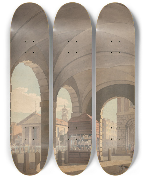 Triptych art skateboard deck of John Miller St Pauls Covent Garden by John Miller (18-)