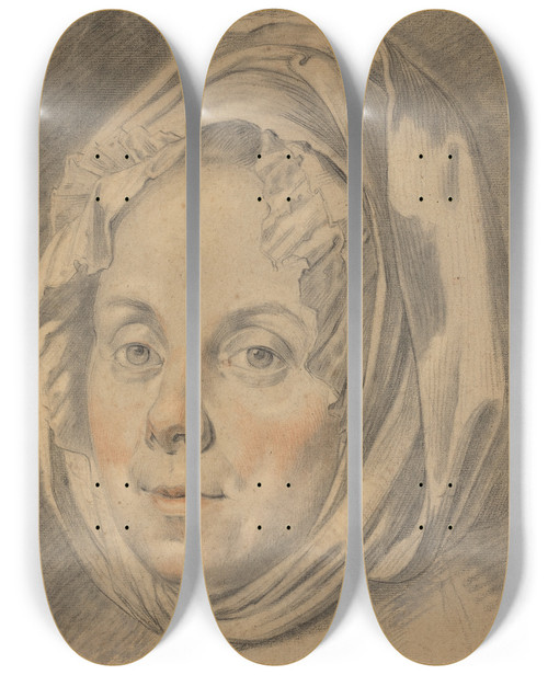 Triptych art skateboard deck of Johann Anton Tischbein Head Of A Matron by Johann Anton Tischbein (1720-1784)