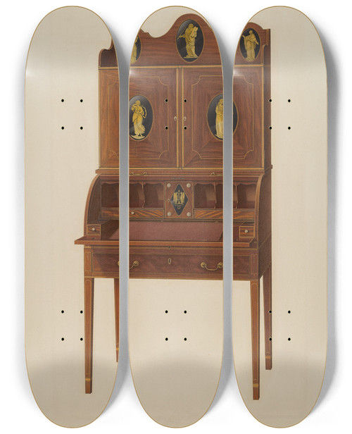 Triptych art skateboard deck of Ferdinand Cartier Cabinet Top Desk by Ferdinand Cartier