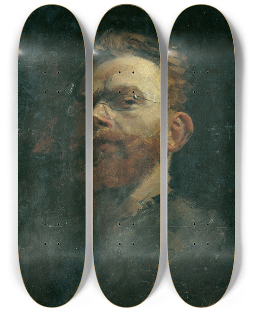Triptych art skateboard deck of Karl Kpping Selbstbildnis by Karl Kopping (1848-1914)