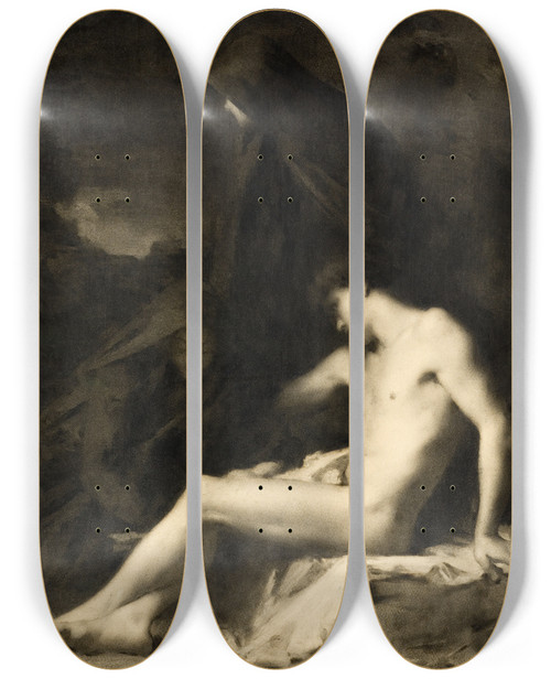 Triptych art skateboard deck of Jeanjacques Henner Saint Sebastian Attended By Saint Irene by Jean-Jacques Henner (1829-1905)