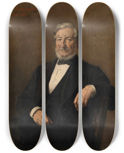 Triptych art skateboard deck of Alexandre Markelbach Felix Claessens The Artists Uncle by Alexandre Markelbach (1824-1906)