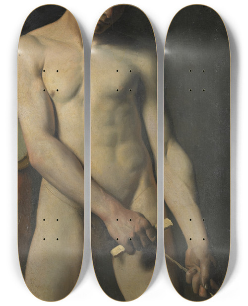 Triptych art skateboard deck of Pascaladolphejean Dagnanbouveret Nude Study Of Aman by Pascal-Adolphe-Jean Dagnan-Bouveret (1852-1929)