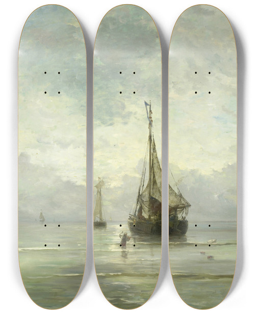 Triptych art skateboard deck of Hendrik Willem Mesdag Kalme Zee by Hendrik Willem Mesdag (1831-1915)