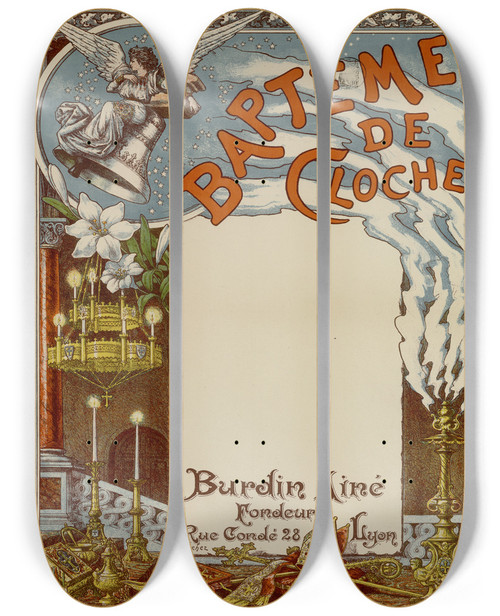 Triptych art skateboard deck of P Dochez Baptme De Cloche Par Groulier by P Dochez