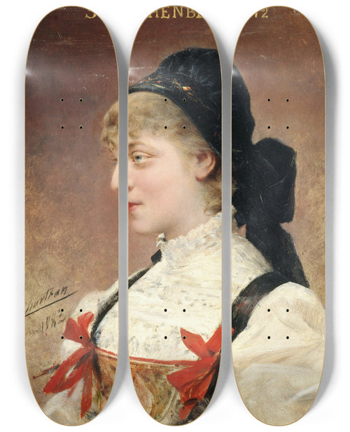 Triptych art skateboard deck of Thobald Chartran Portrait De Suzanne Reichenberg 18531924 Socitaire De La Comdiefranaise by Theobald Chartran (1849-1907)
