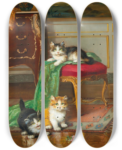 Triptych art skateboard deck of Leon Charles Huber The Little Darlings by Leon Charles Huber (1858-1928)