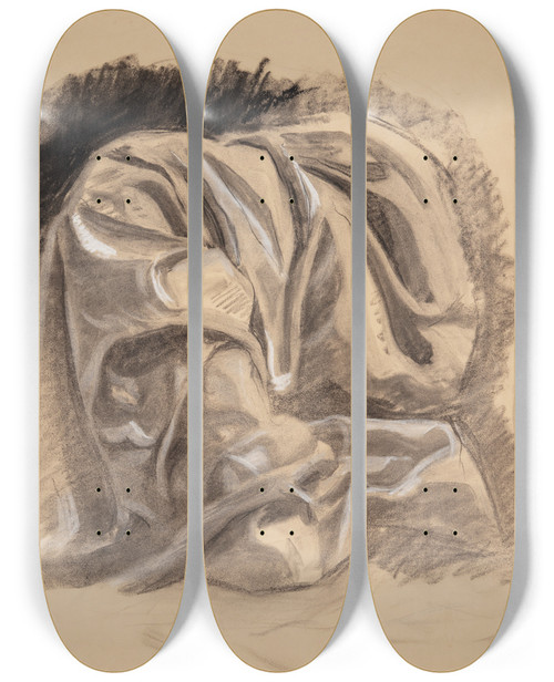 Triptych art skateboard deck of Oluf Hartmann Draperistudie 2 by Oluf Hartmann (1879-1910)