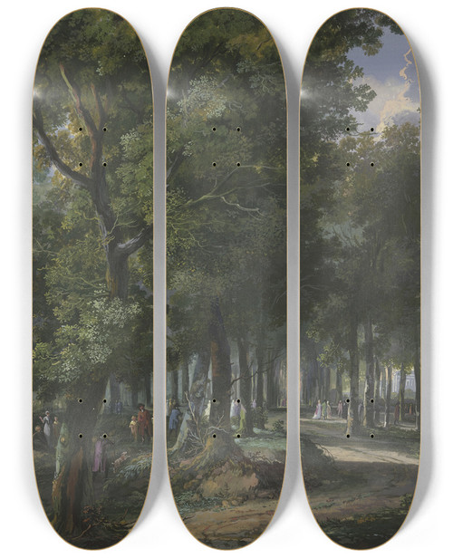 Triptych art skateboard deck of Arie Lamme Spaziergnger Im Haager Wald by Arie Lamme (1748-1801)