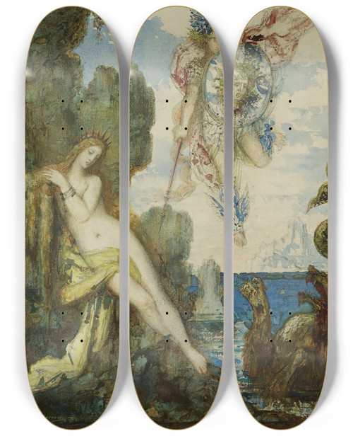 Triptych art skateboard deck of Gustave Moreau Persee Et Andromede by Gustave Moreau (1826-1898)
