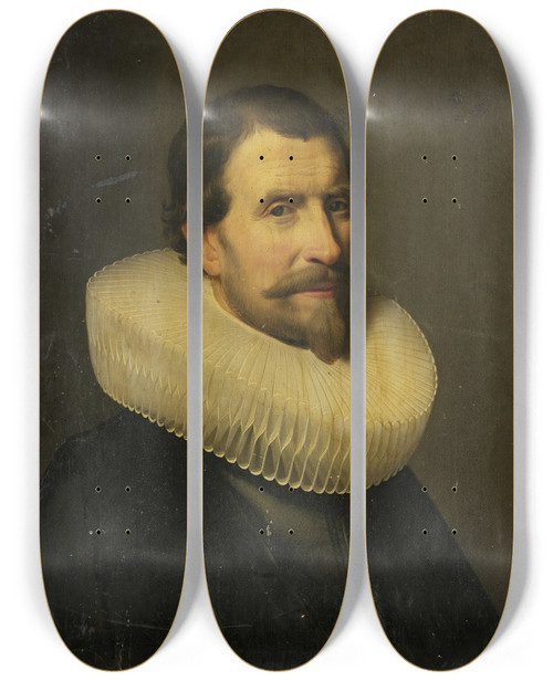 Triptych art skateboard deck of Jacob Willemsz Delff The Younger Portrait Of A Gentleman Aged 55 by Jacob Willemsz Delff The Younger (1619-1661)