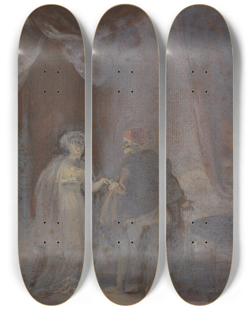 Triptych art skateboard deck of Robert Smirke One From Illustrations To Shakespeare_23 by Robert Smirke (1752-1845)