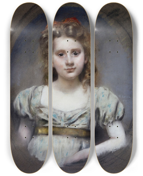 Triptych art skateboard deck of Henri Gervex Portrait De Mlle Suzanne Malvesin 12 Ans by Henri Gervex (1852-1929)