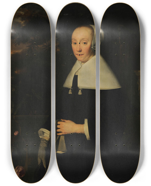 Triptych art skateboard deck of Bartholomeus Van Der Helst Portrait Of A Woman_1 by Bartholomeus van der Helst (1613-1670)