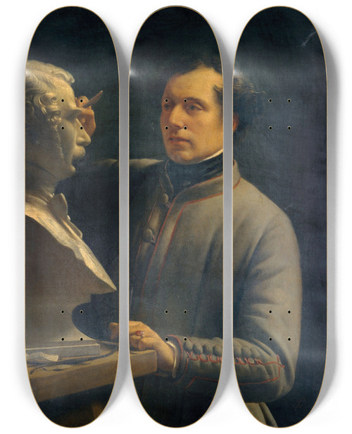 Triptych art skateboard deck of Alexisjoseph Prignon Jeanpierre Dantan 18001869 Sculpteur Modelant Le Buste De Prignon by Alexis Joseph Perignon (1806-1882)