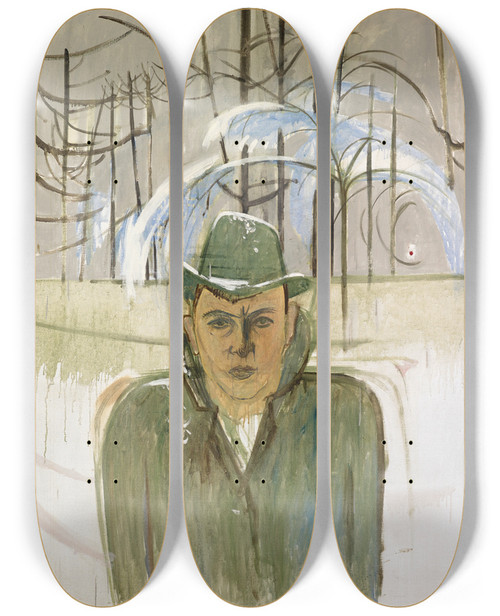 Triptych art skateboard deck of Walter Kurt Wiemken Selfportrait by Walter Kurt Wiemken (1907-1940)