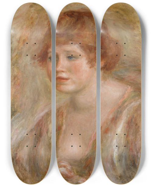 Triptych art skateboard deck of Pierreauguste Renoir Jeune Femme La Rose_1 by Pierre-Auguste Renoir (1841-1919)