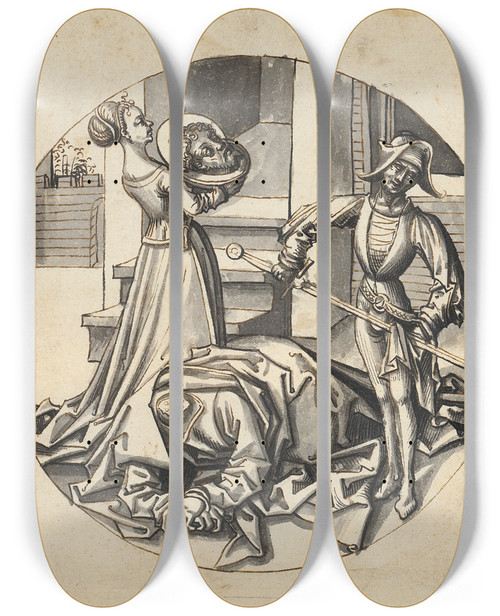 Triptych art skateboard deck of Circle Of Hans Holbein The Elder The Beheading Of John The Baptist by Circle Of Hans Holbein The Elder (1465-1524)