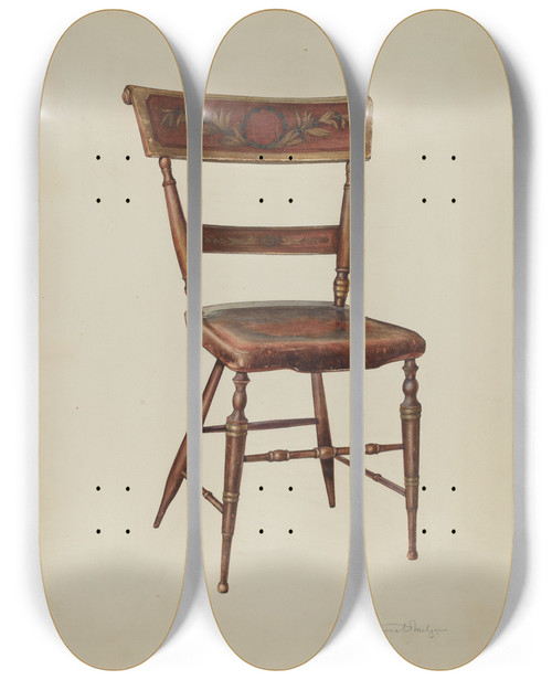 Triptych art skateboard deck of Kurt Melzer Painted Chair by Kurt Melzer