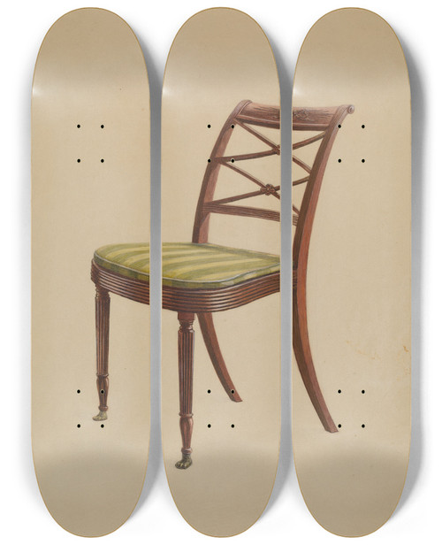 Triptych art skateboard deck of Ferdinand Cartier Side Chair_1 by Ferdinand Cartier