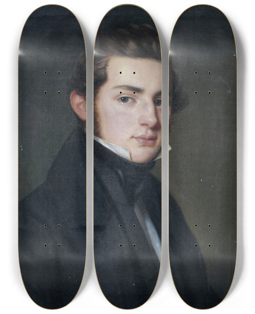 Triptych art skateboard deck of Franz Seraph Stirnbrand Bildnis Eines Jungen Herrn In Schwarzem Gehrock In Dreiviertelansicht Nach Rechts by Franz Seraph Stirnbrand (1788-1882)