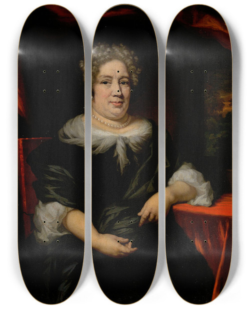 Triptych art skateboard deck of Nicolaes Maes Portrait Of A Lady_5 by Nicolaes Maes (1634-1693)