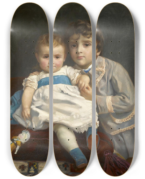 Triptych art skateboard deck of Alexandreauguste Hirsch Camille And Louis by Alexandre Auguste Hirsch (1833-1912)