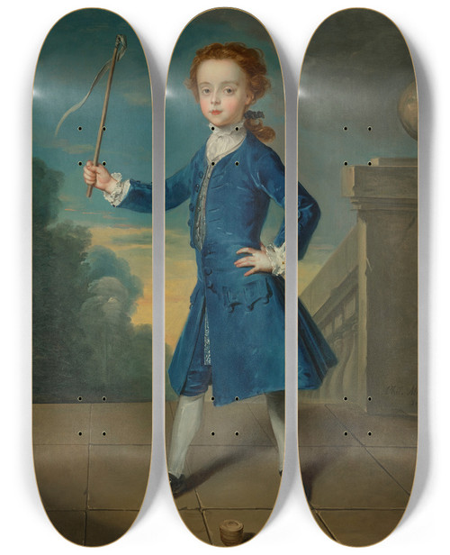 Triptych art skateboard deck of Philippe Mercier Portrait Of A Boy by Philippe Mercier (1689-1760)