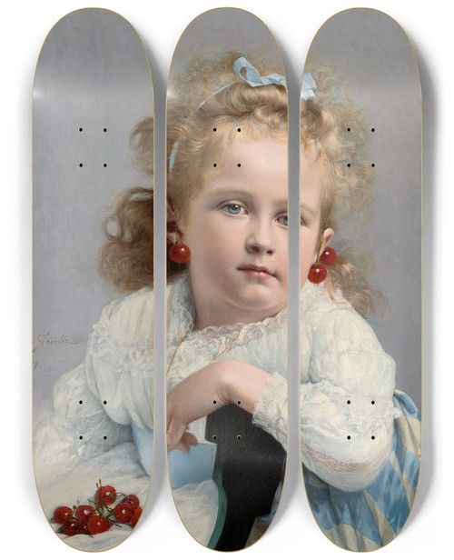 Triptych art skateboard deck of Julesmile Saintin Cherries by Jules-mile Saintin (1829-1894)