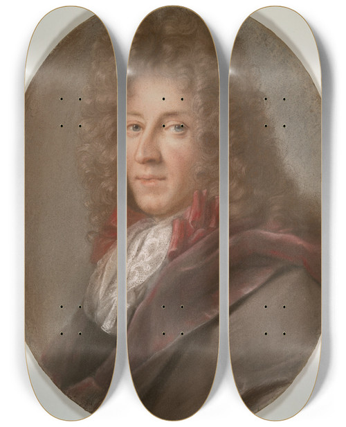 Triptych art skateboard deck of Joseph Vivien Portrait Of Aman by Joseph Vivien (1657-1734)