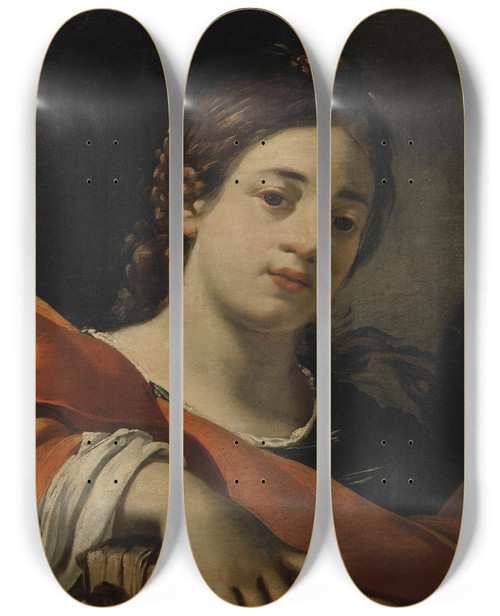 Triptych art skateboard deck of Charles Mellin Tte De Sainte by Charles Mellin (1597-1649)
