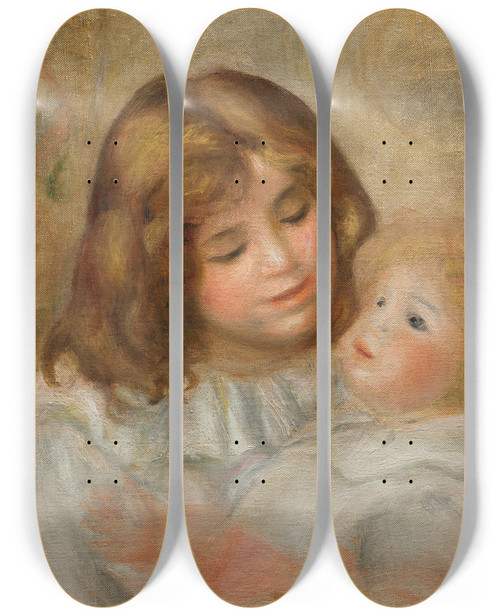 Triptych art skateboard deck of Pierreauguste Renoir Petite Fille Avec Sa Poupe by Pierre-Auguste Renoir (1841-1919)