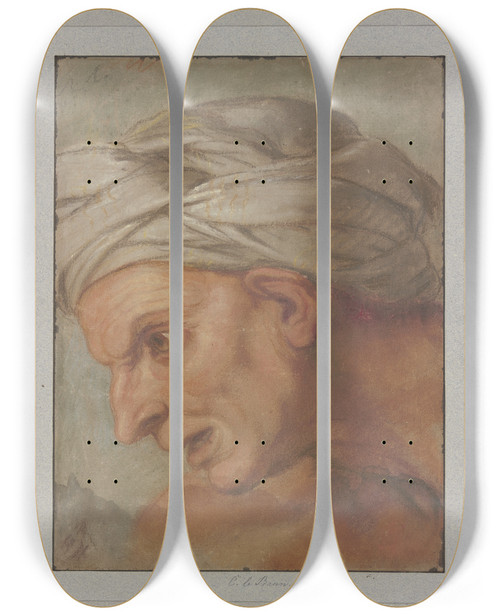 Triptych art skateboard deck of Charles Le Brun Kopf Im Profil Nach Links Aus Den Kniginnen Zu Fen Alexanders Des Groen by Charles Le Brun (1619-1690)