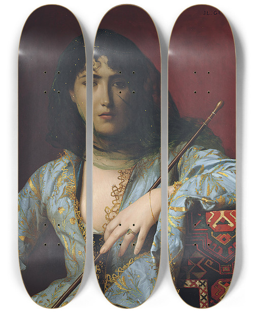 Triptych art skateboard deck of Jeanlon Grme Veiled Circassian Beauty by Jean-Lon Grme (1824-1904)