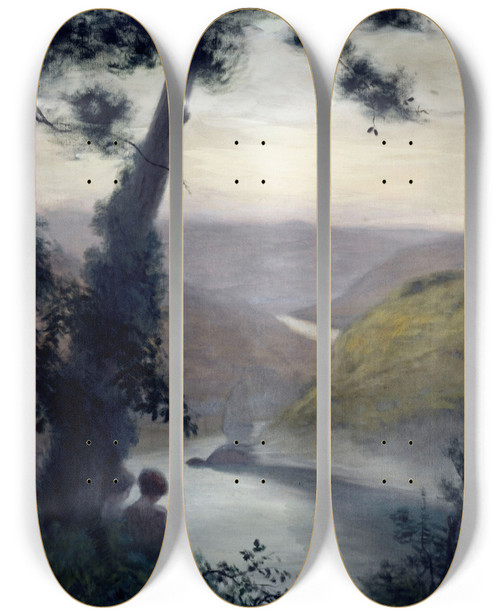 Triptych art skateboard deck of Maurice Chabas Contemplation by Maurice Chabas (1862-1947)