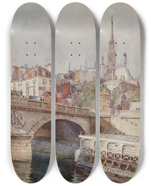 Triptych art skateboard deck of Franois Max Bugnicourt Le Pont Saintmichel by Francois Max Bugnicourt (1868-1936)