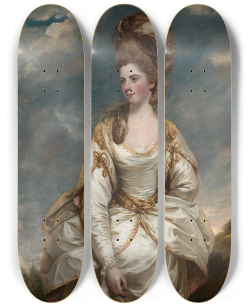 Triptych art skateboard deck of Sir Joshua Reynolds Sarah Campbell by Sir Joshua Reynolds (1723-1792)