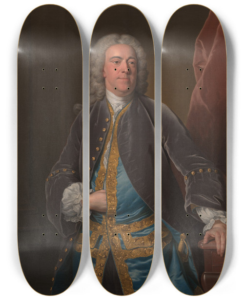 Triptych art skateboard deck of Jeanbaptiste Van Loo The Rt Honorable Stephen Poyntz Of Midgham Berkshire by Jean-Baptiste van Loo (1684-1745)