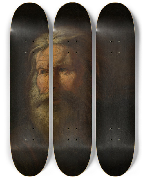 Triptych art skateboard deck of Joachim Von Sandrart Portrait Of An Elderly Man by Joachim Von Sandrart (1609-1688)