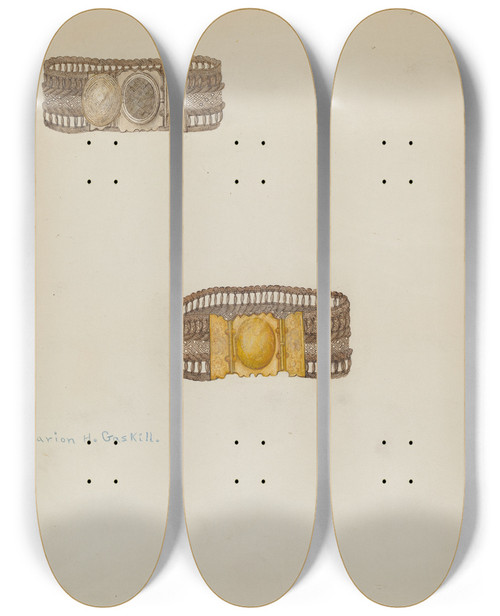 Triptych art skateboard deck of Marion Gaskill Bracelet by Marion Gaskill