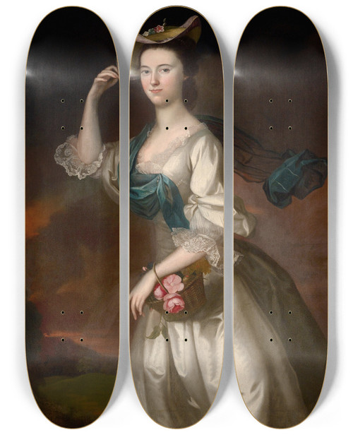 Triptych art skateboard deck of Joseph Blackburn Portrait Of Abigail Erving Scott by Joseph Blackburn (1787)