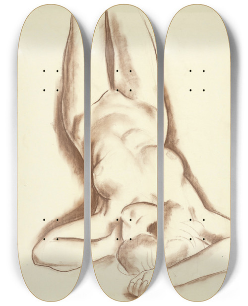 Triptych art skateboard deck of Mikul Galanda Tudijn Akt Iv by Mikulas Galanda (1895-1938)