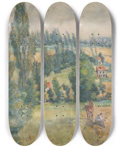 Triptych art skateboard deck of Martinus Van Andringa Landschap Met Rustende Boer Bij Een Paard by Martinus Van Andringa (1864-1918)