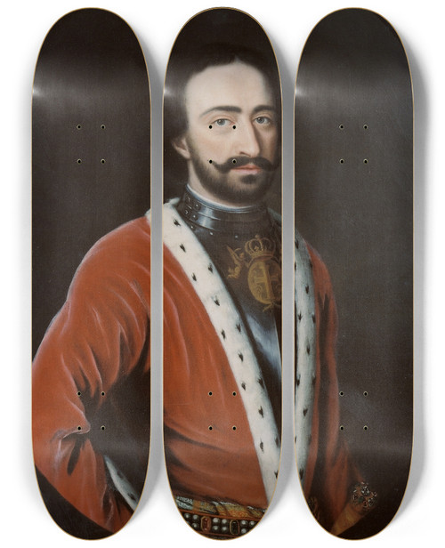 Triptych art skateboard deck of Martin Mytens Alexander Bagratio Prince Of Georgia Commander Of The Russian Artillery At The Battle Of Narva by Martin Mytens (1695-1770)