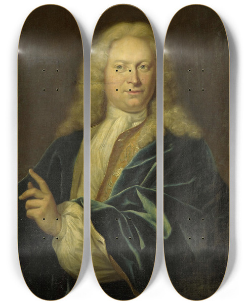 Triptych art skateboard deck of Jan Maurits Quinkhard Portrait Of Jan Hendrik Van Heemskerck Count Of The Holy Roman Empire Lord Of Achttienhoven Den Bosch And Eyndschoten Captain Of The Citizenry Of Amsterdam by Jan Maurits Quinkhard (1688-1772)