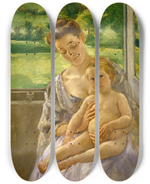 Triptych art skateboard deck of Mary Cassatt Mother And Child In The Conservatory by Mary Cassatt (1844-1926)