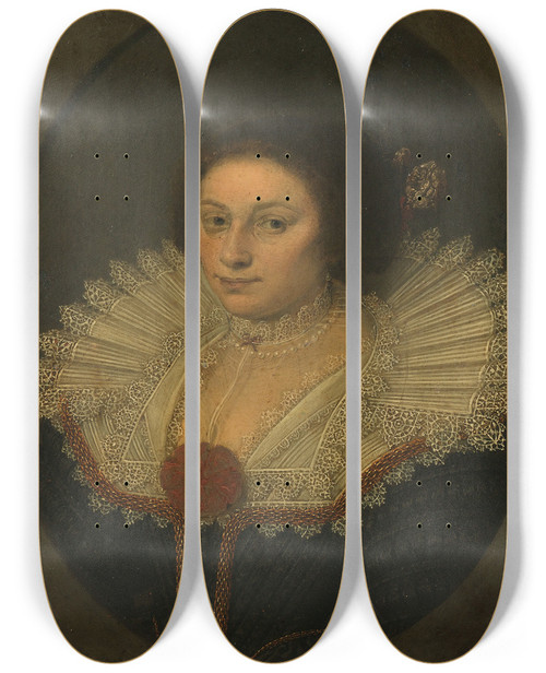 Triptych art skateboard deck of David Bailly Portrait Of Aertje Witsen 15991652 by David Bailly (1584-1657)