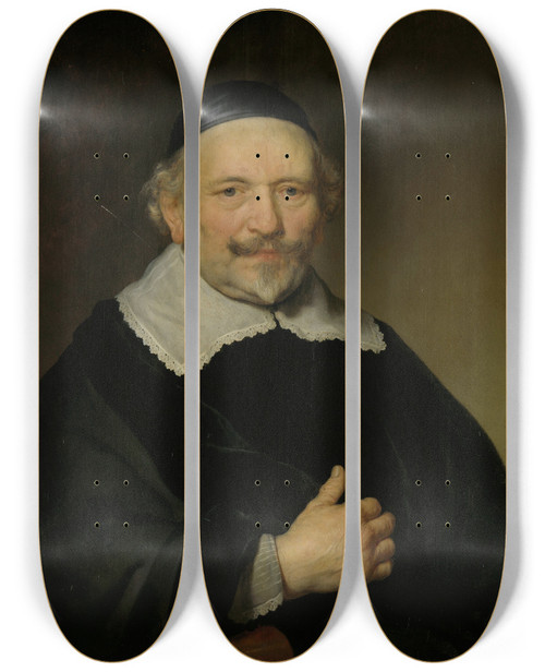 Triptych art skateboard deck of Govert Flinck Portrait Of A Man Thought To Be Augustijn Wtenbogaert 15771655 by Govert Flinck (1615-1660)