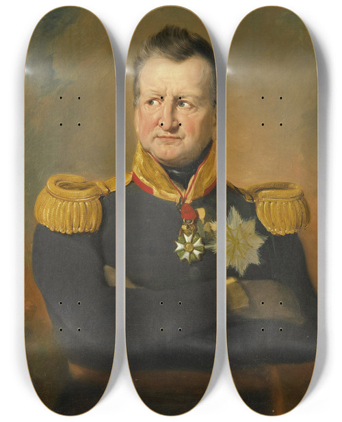 Triptych art skateboard deck of Jan Willem Pieneman Portrait Of Baron David Hendrik Chass Lieutenantgeneral by Jan Willem Pieneman (1779-1853)